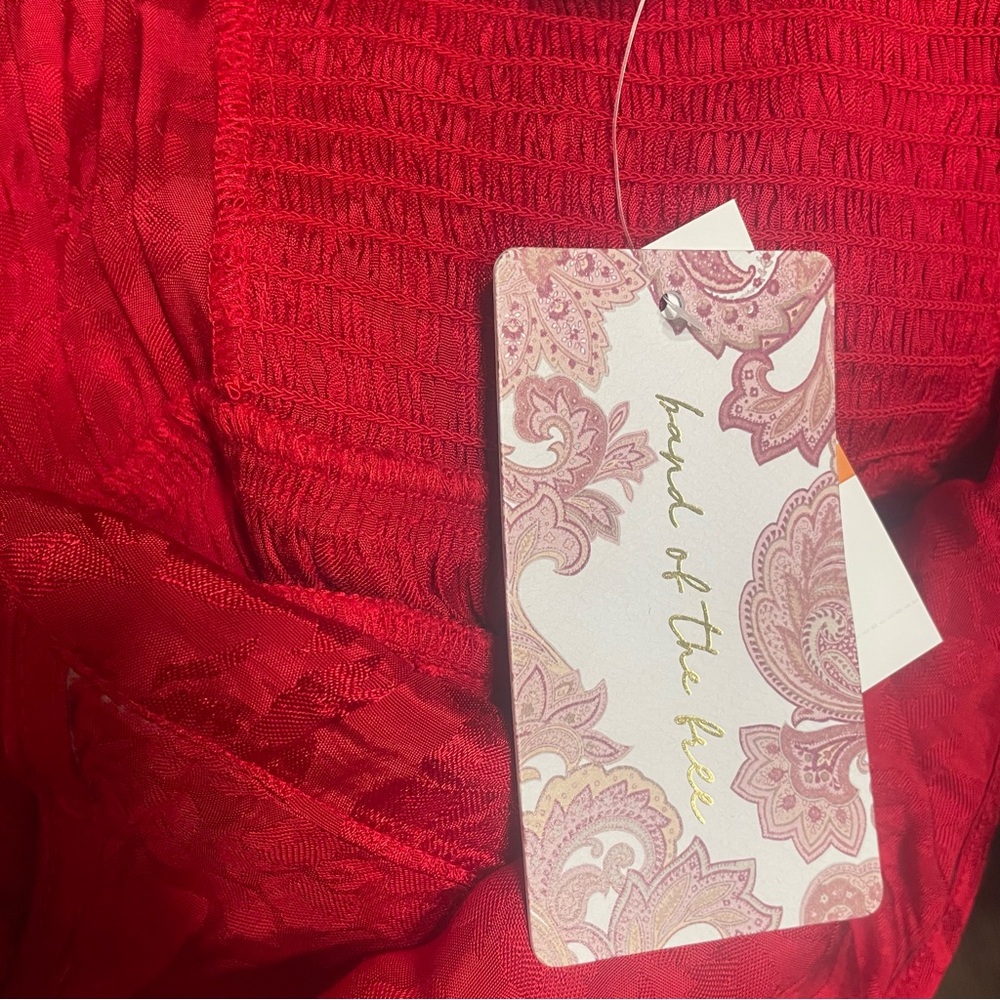 Band of the Free Red Floral Jacquard Maxi Dress Sleeveless High-Low Tie Back S - Picture 8 of 10